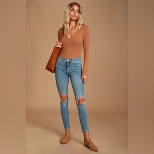 Free People Busted Knee Skinny Jeans Light Blue Wash